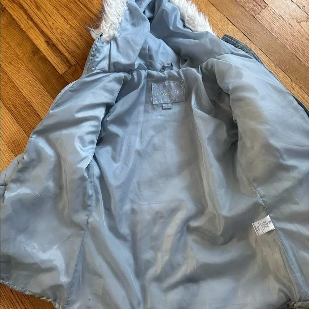 Light Blue Quilted Hooded Jacket with Faux Fur Trim sz Small 7/8